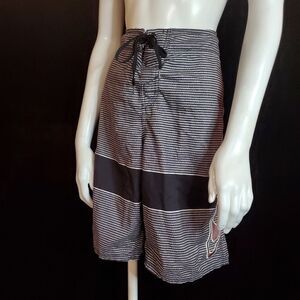 O'Neill Gray & White Striped Swim Trunks (30)